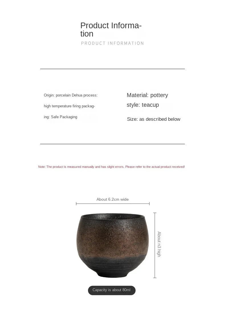 Japanese Style Handmade Stoneware Tea Cup Kung Fu Tea Set Tea Cup Small Single Cup Ancient Style Quiet Road Cup Bowl Teacup
