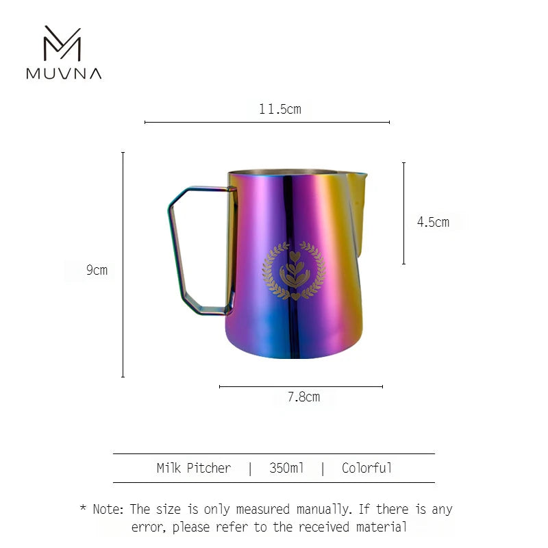 MUVNA Espresso Milk Pitcher, 350/450/600ml Coffee Milk Frothing Jug, Sharp Spout Latte Art Pitcher with Wide Thick Handle