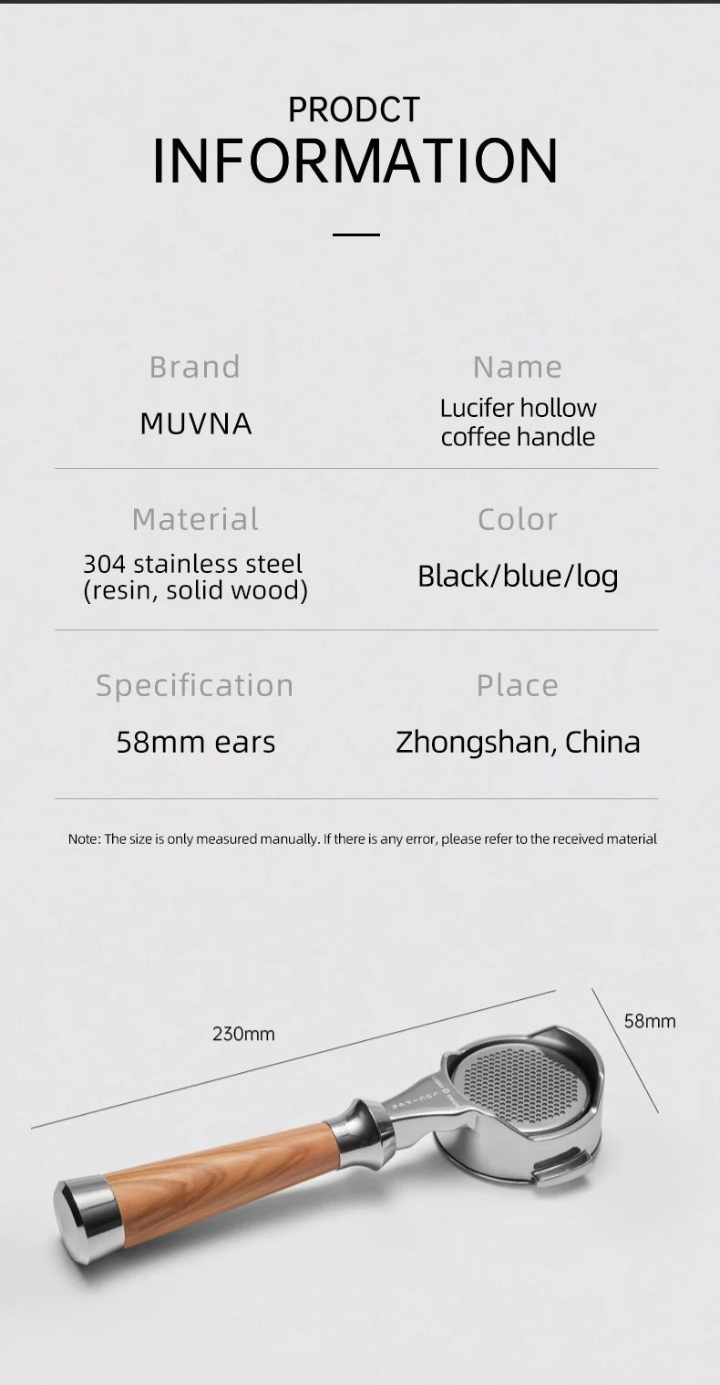 MUVNA Espresso Bottomless Portailfter Lucifer Series, Naked Portafilter with Basket Fits E61/Nuova/Delonghi/Breville Machines
