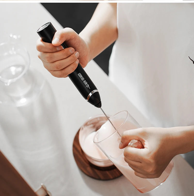 MHW-3BOMBER Electric Milk Frother Rechargeable Handheld Egg Foam Maker with Stainless Whisk for Coffee Latte Cappuccino