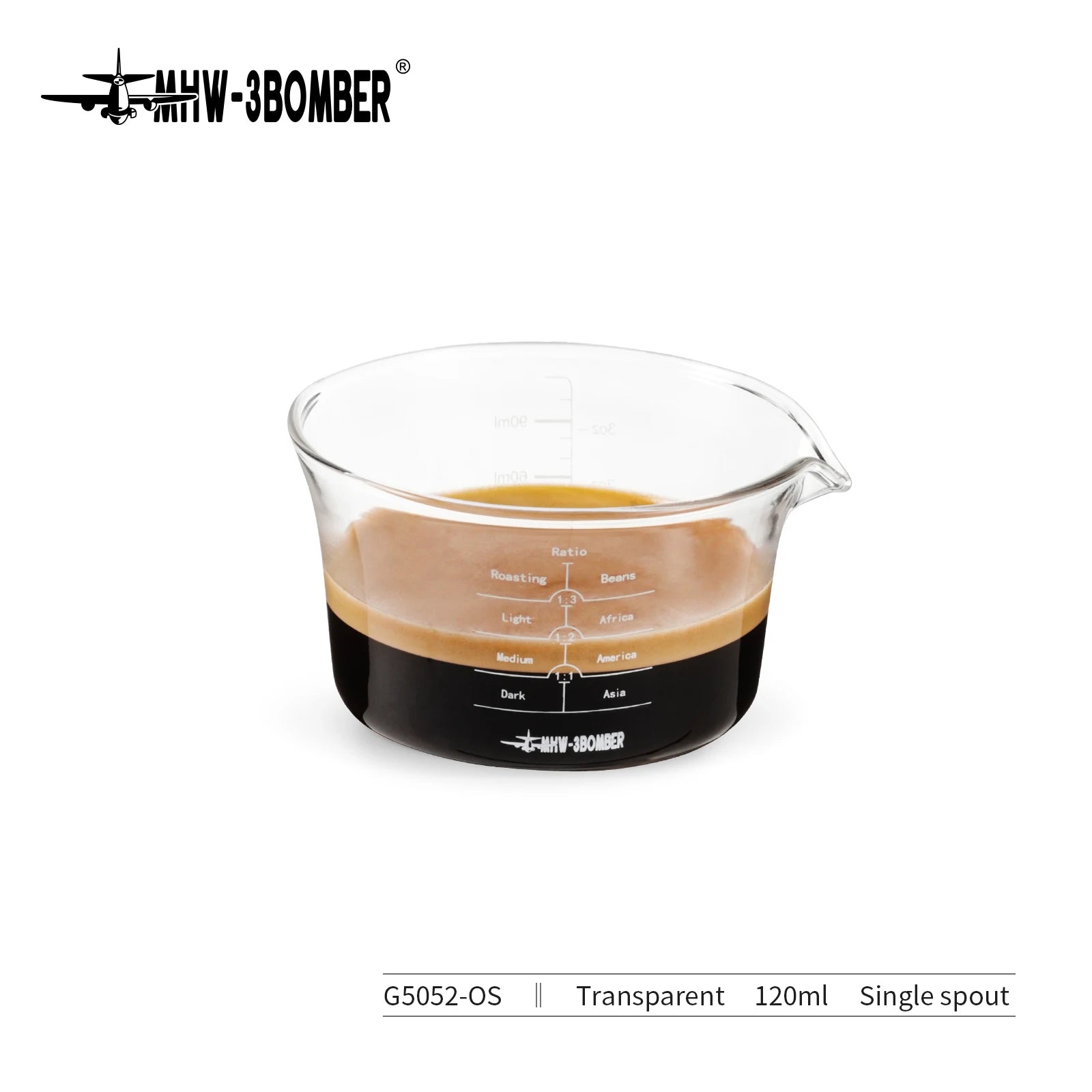MHW-3BOMBER 120ML Glass Measuring Cup Single & Double Spout Espresso Measuring Cup with Scale Barista Tool Coffee Accessories