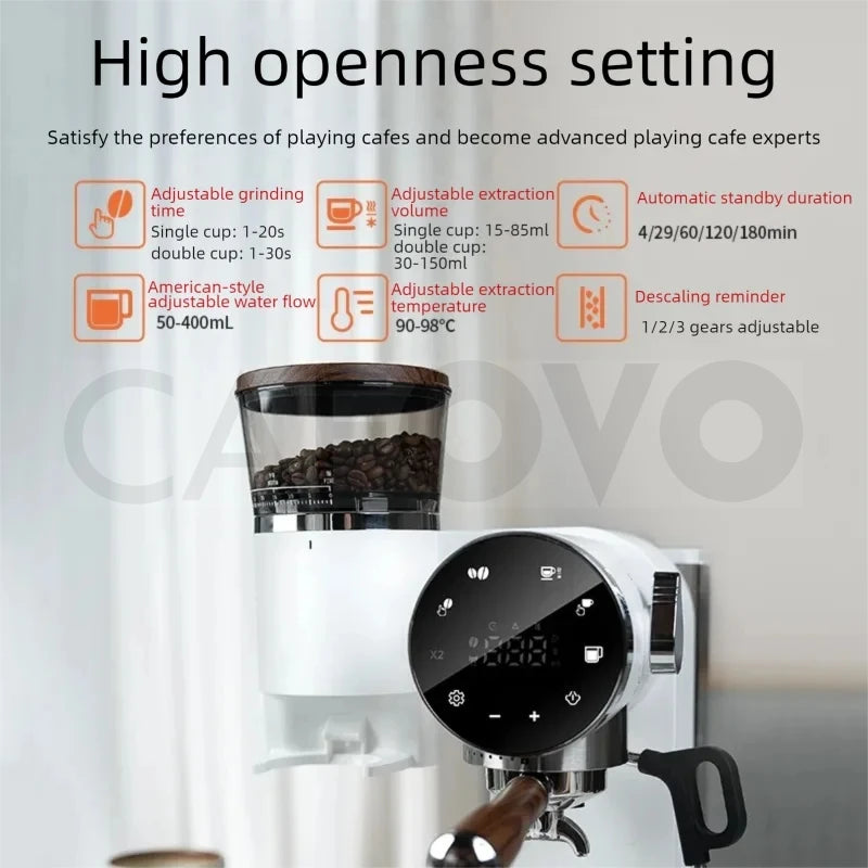 CAFOVO CG01 15 Bar 58mm Semi-Automatic Espresso Machine with Grinder With 30-Step Grinder Cold Brew Coffee Maker for Home Cafe