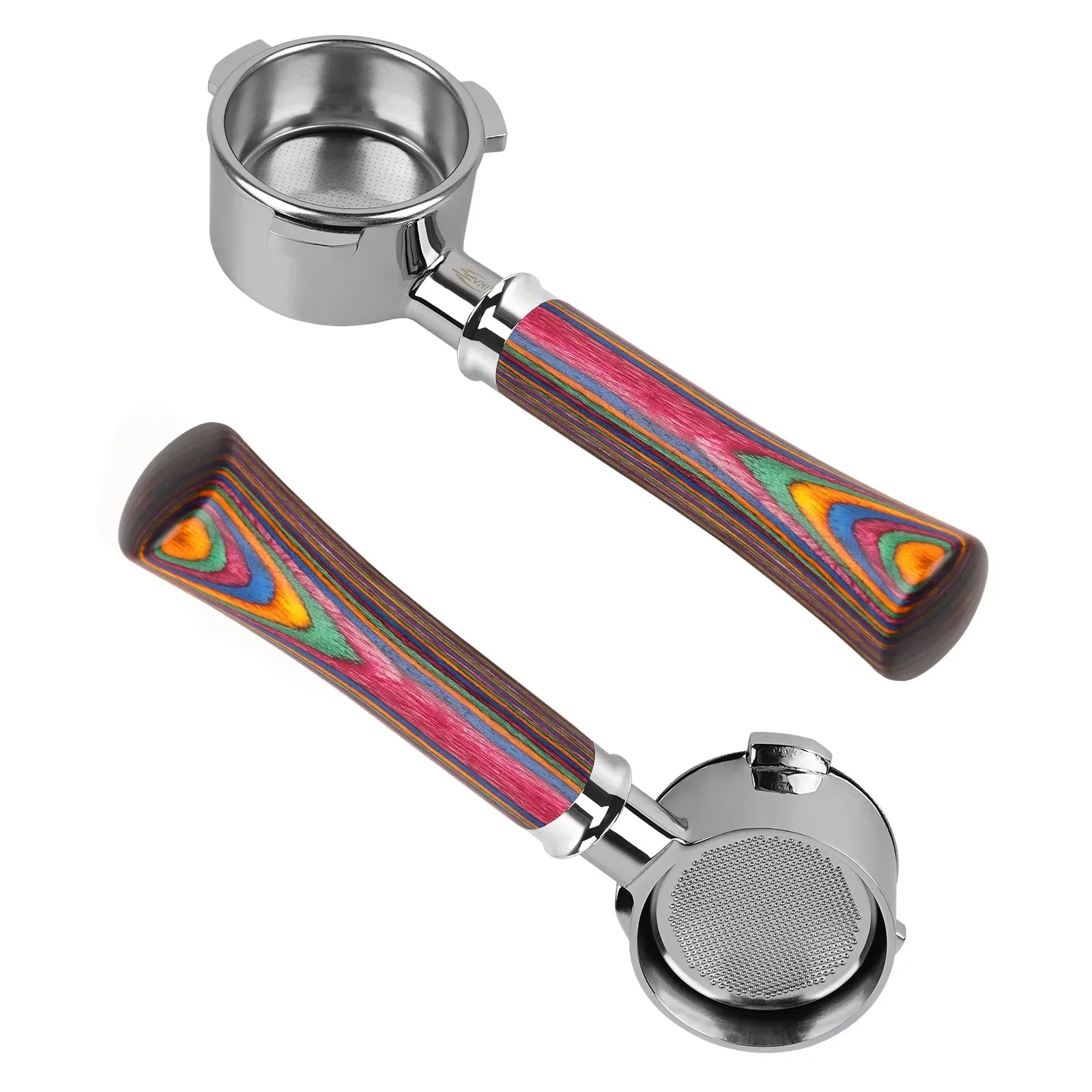IKAPE Bottomless Portafilter for Delonghi/Barsetto/Berivlle/Lamarzocco/Flair58/ECM/Lelit/wega Colored Wooden Handle 51/54/58mm