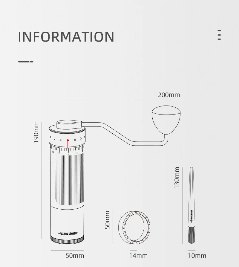 MHW-3BOMBER Manual Coffee Grinder 0.016mm/Click Conical Burr for Espresso Pour Over Adjustable Stainless Steel Barista Tool