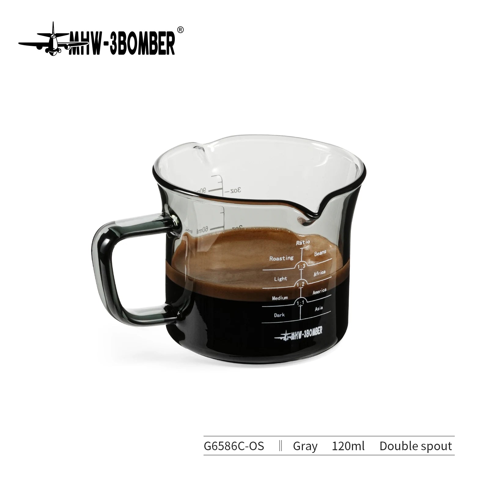 MHW-3BOMBER 120ML Glass Measuring Cup Single & Double Spout Espresso Measuring Cup with Scale Barista Tool Coffee Accessories