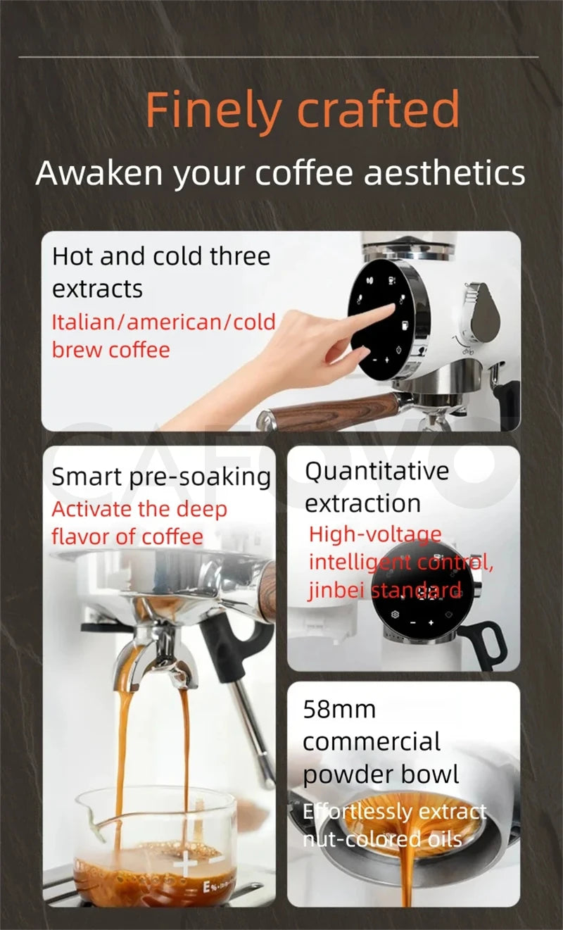 CAFOVO CG01 15 Bar 58mm Semi-Automatic Espresso Machine with Grinder With 30-Step Grinder Cold Brew Coffee Maker for Home Cafe