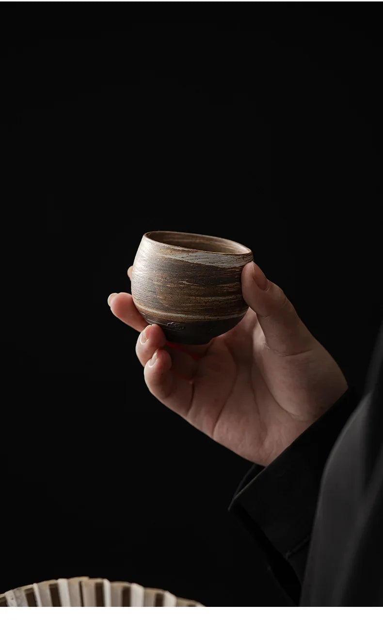 Japanese Style Handmade Stoneware Tea Cup Kung Fu Tea Set Tea Cup Small Single Cup Ancient Style Quiet Road Cup Bowl Teacup