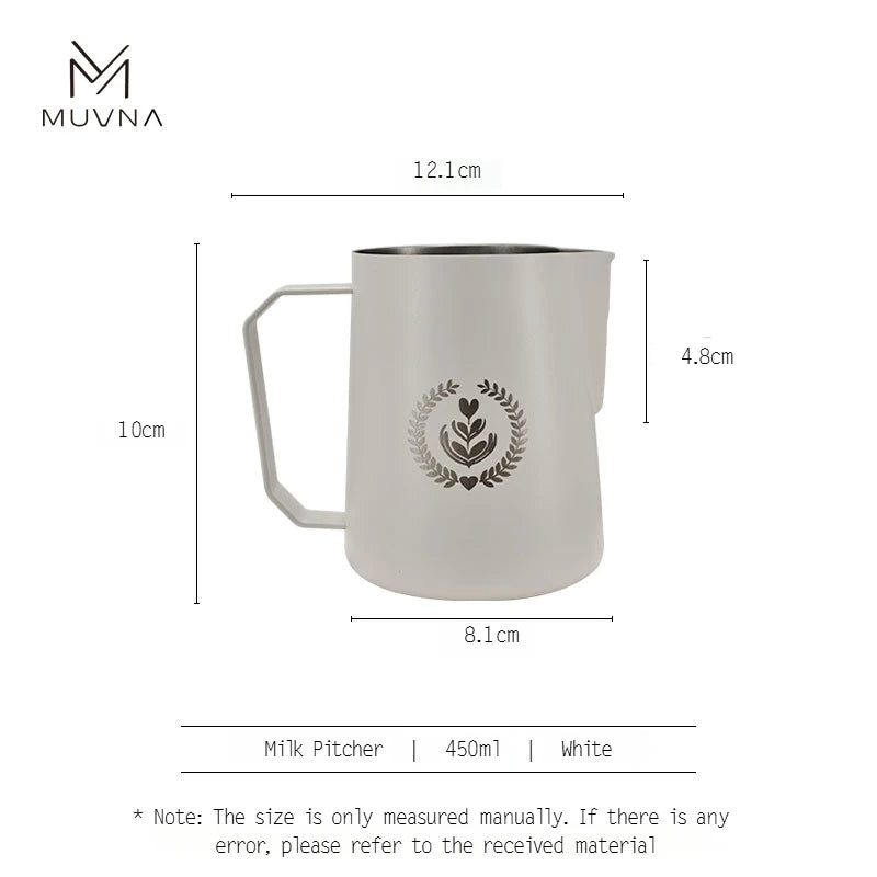 MUVNA Espresso Milk Pitcher, 350/450/600ml Coffee Milk Frothing Jug, Sharp Spout Latte Art Pitcher with Wide Thick Handle