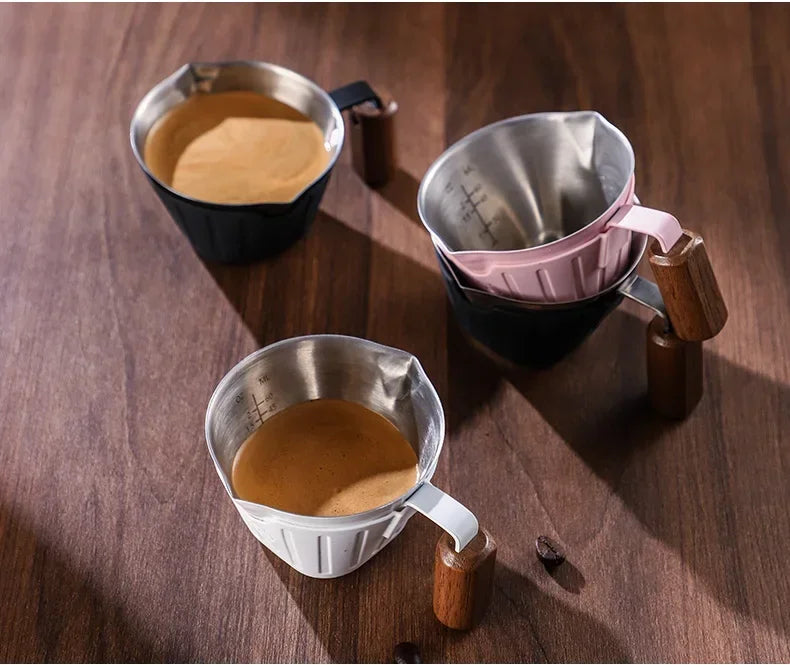 Bincoo 90ml Oak Handle Espresso Scale Cup Double Spout Design Accurate Ounce Measurement for Coffee Extraction Accessories