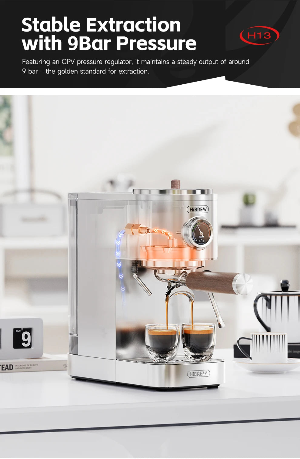 HiBREW Semi-automatic Espresso Coffee Machine 3 Level Temperature Adjustable Cold/Hot 20Bar Coffee Maker Cappuccino H13