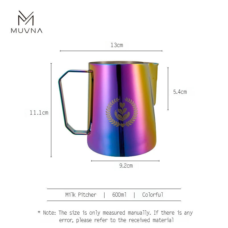 MUVNA Espresso Milk Pitcher, 350/450/600ml Coffee Milk Frothing Jug, Sharp Spout Latte Art Pitcher with Wide Thick Handle