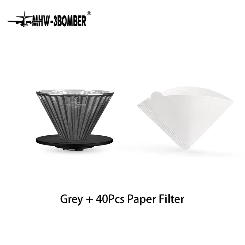MHW-3BOMBER Glass Coffee Filter Cups and Espresso Filter Paper Set Reusable Cone Pour Over Coffee Dripper Filters Accessorie