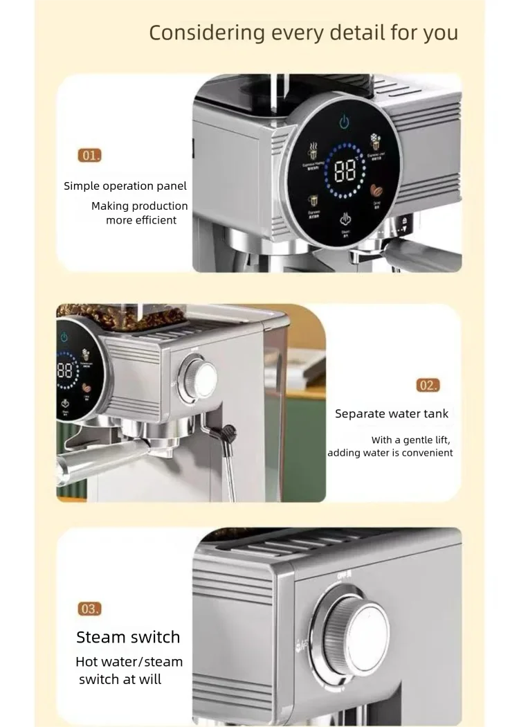 High-Performance Commercial Espresso Machine Touch Screen Temperature Display Automatic Coffee Machine with Milk Tank for Bakery