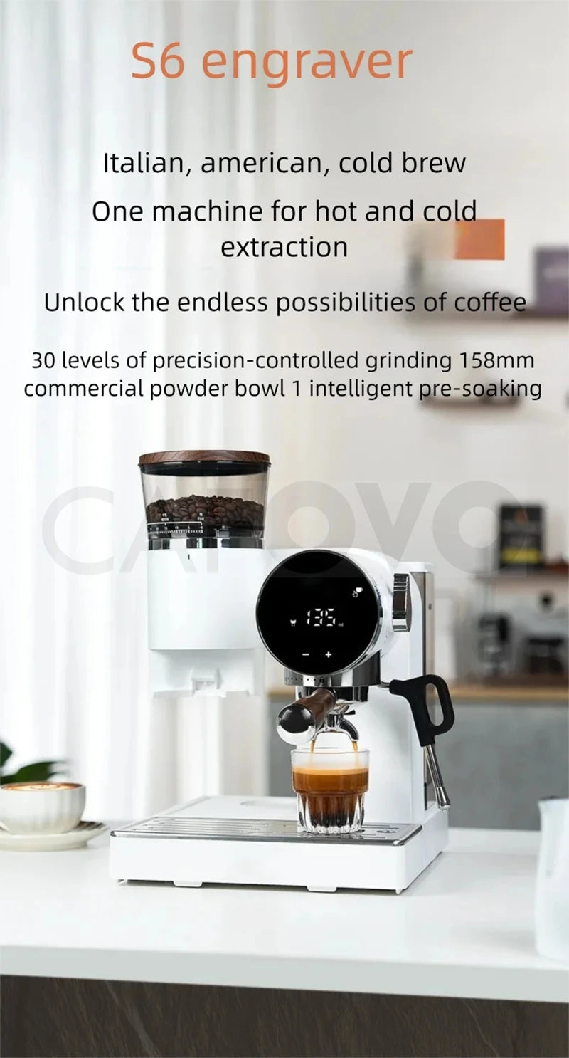 CAFOVO CG01 15 Bar 58mm Semi-Automatic Espresso Machine with Grinder With 30-Step Grinder Cold Brew Coffee Maker for Home Cafe