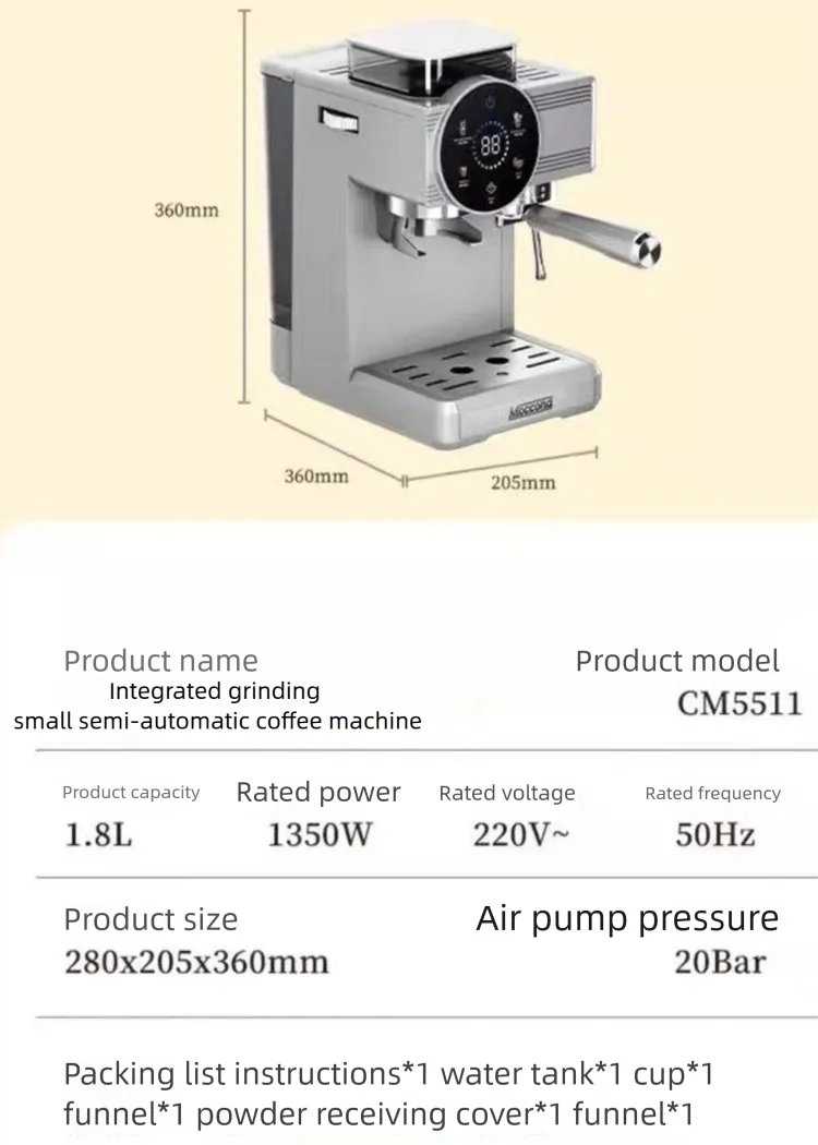 High-Performance Commercial Espresso Machine Touch Screen Temperature Display Automatic Coffee Machine with Milk Tank for Bakery