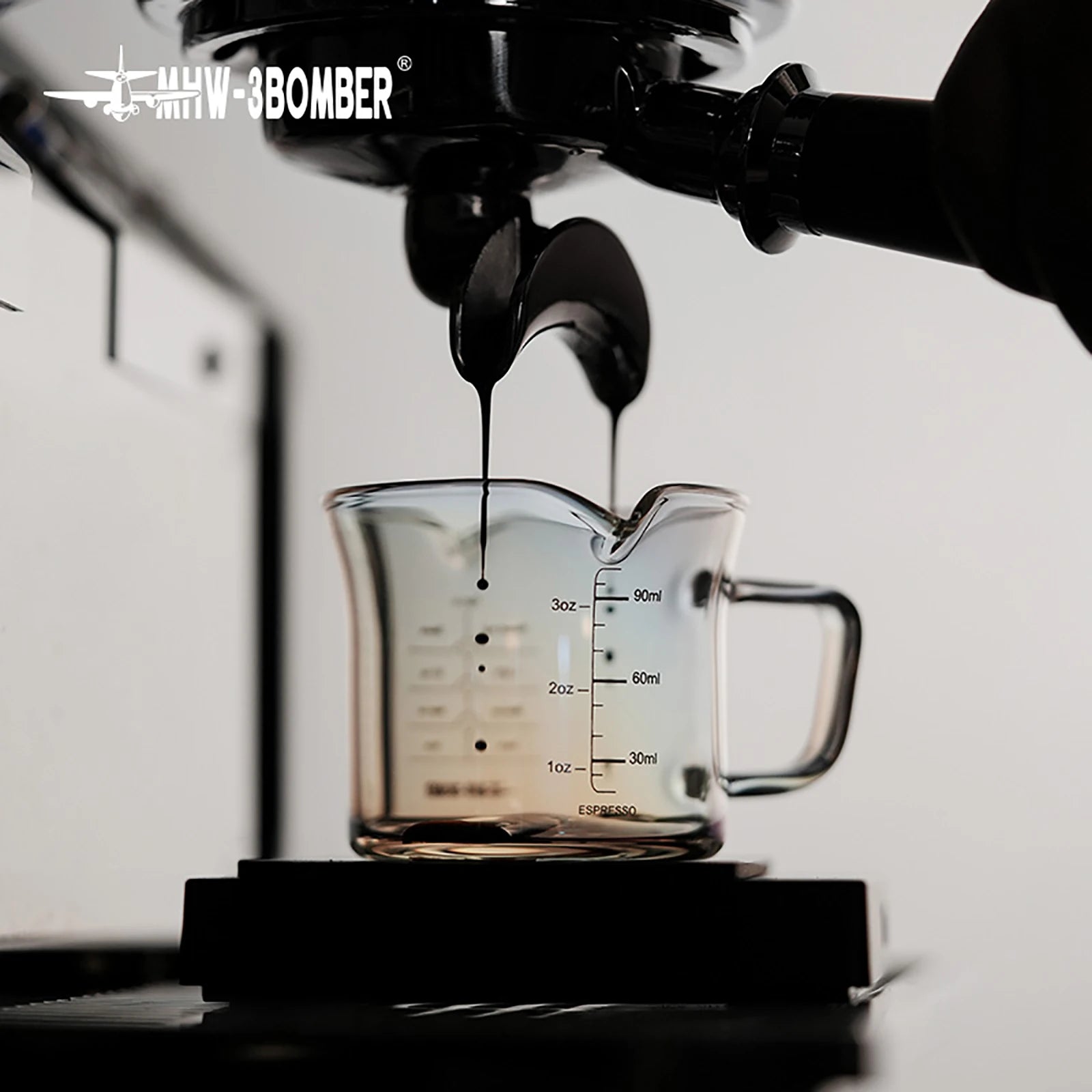 MHW-3BOMBER 120ML Glass Measuring Cup Single & Double Spout Espresso Measuring Cup with Scale Barista Tool Coffee Accessories