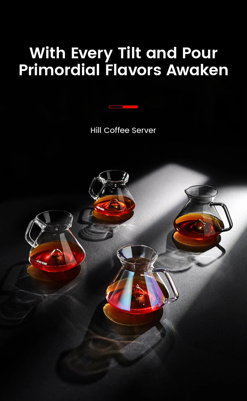 MHW-3BOMBER Hill Coffee Server Guide Extraction Pour Over Coffee Server Ergonomic Handle High-Borosilicate Glass For Barista