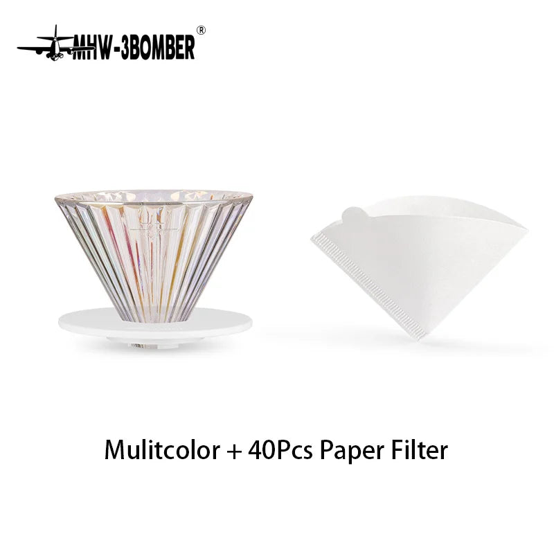 MHW-3BOMBER Glass Coffee Filter Cups and Espresso Filter Paper Set Reusable Cone Pour Over Coffee Dripper Filters Accessorie