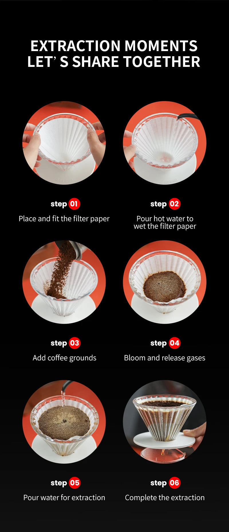 MHW-3BOMBER Glass Coffee Filter Cups and Espresso Filter Paper Set Reusable Cone Pour Over Coffee Dripper Filters Accessorie