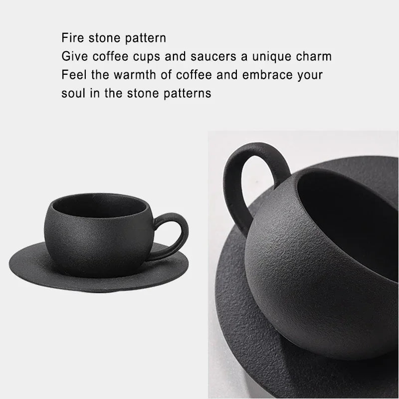 110/280ml Japanese-style Ceramic Mug Black White Fired Stone Coffee Cup and Saucer Set Breakfast Milk Coffee Cup Egg-shaped Mug
