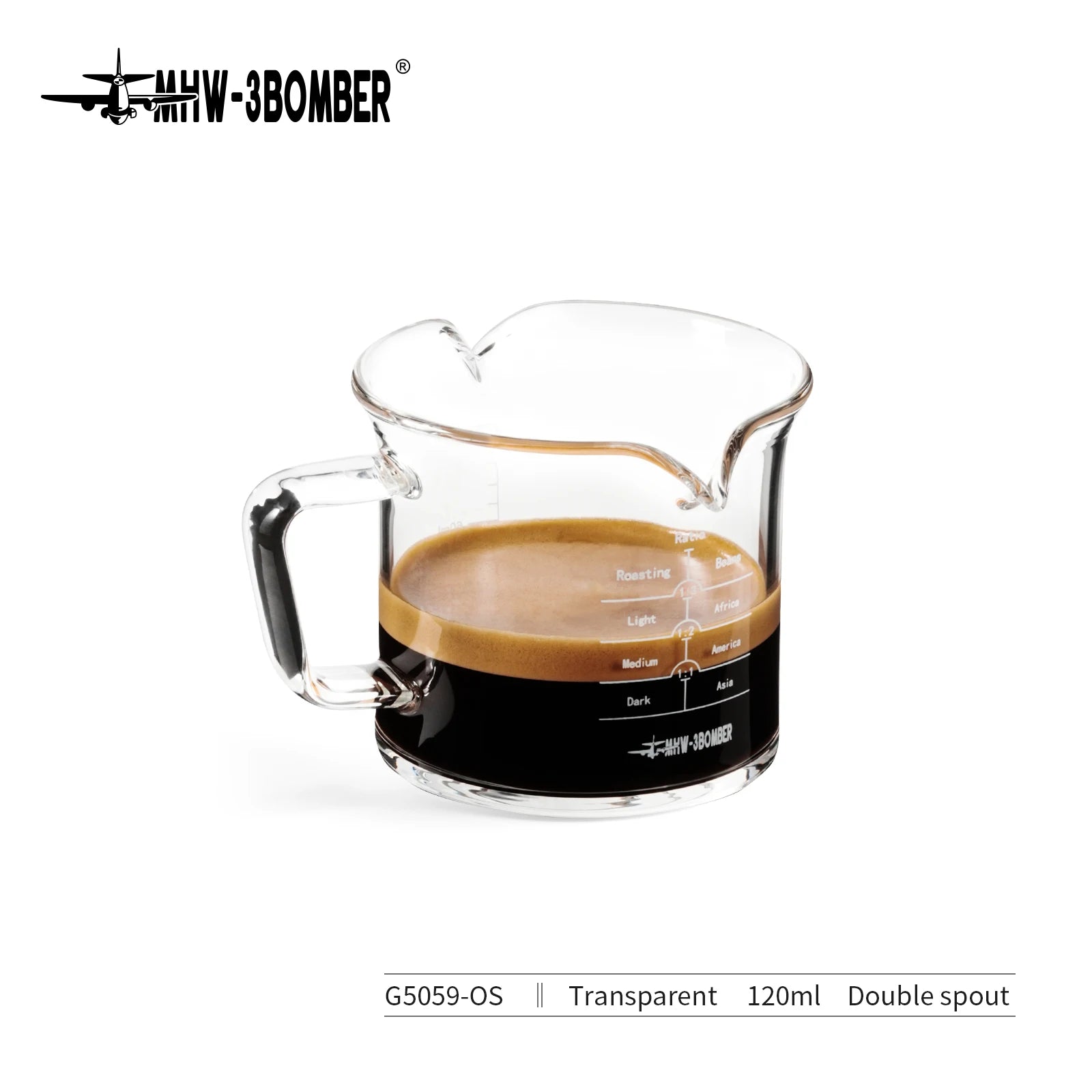 MHW-3BOMBER 120ML Glass Measuring Cup Single & Double Spout Espresso Measuring Cup with Scale Barista Tool Coffee Accessories