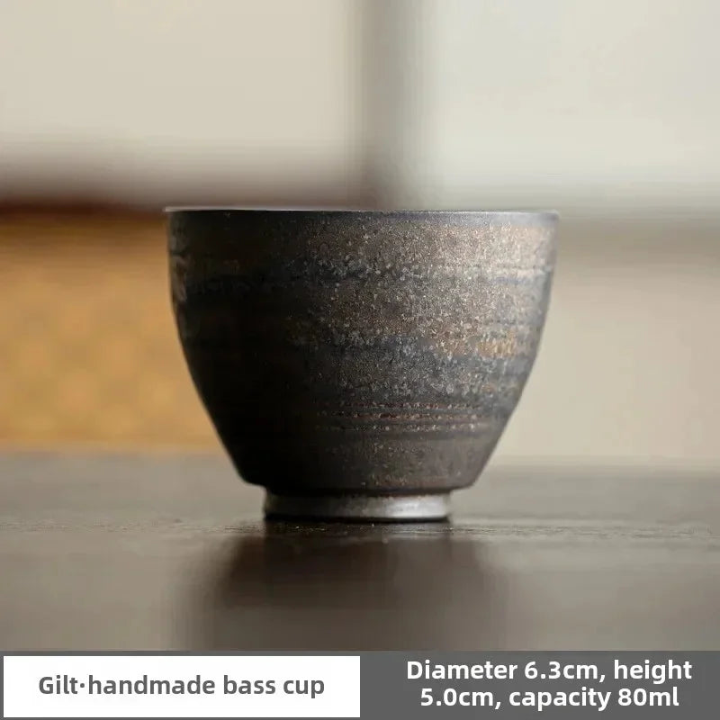 Japanese Style Handmade Stoneware Tea Cup Kung Fu Tea Set Tea Cup Small Single Cup Ancient Style Quiet Road Cup Bowl Teacup