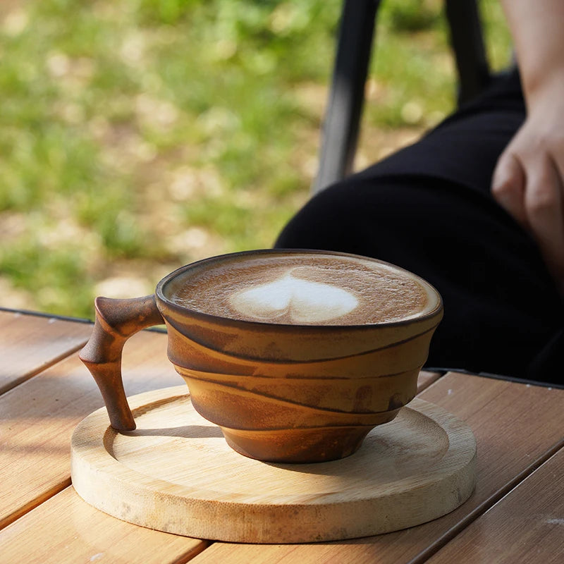 Vintage bamboo coffee cup ceramic mug creative high-end exquisite Japanese niche cup