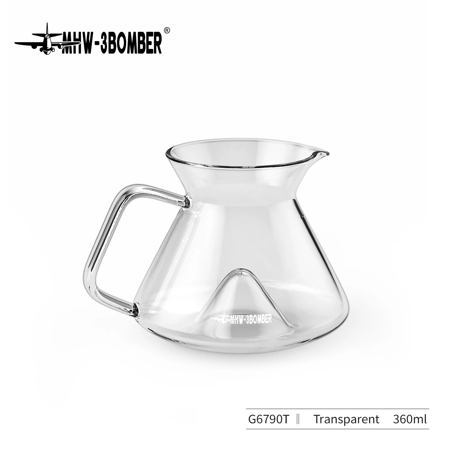 MHW-3BOMBER Hill Coffee Server Guide Extraction Pour Over Coffee Server Ergonomic Handle High-Borosilicate Glass For Barista