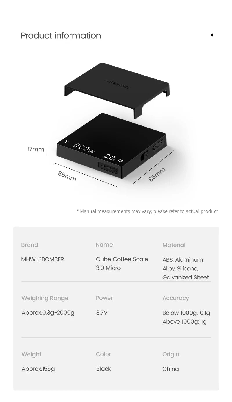 MHW-3BOMBER Digital Kitchen Coffee Scale High Precision Cyclic Rechargeable Espresso Electronic Scale Home Barista Accessories