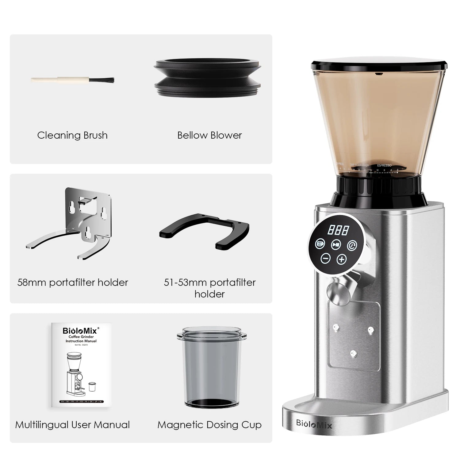 BioloMix Electric Conical Burr Coffee Grinder with Removable Holder,with 48 Grind Settings Adjustable,for Espresso Coffee