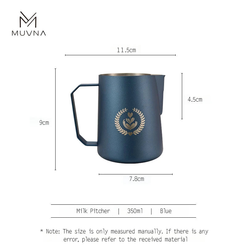MUVNA Espresso Milk Pitcher, 350/450/600ml Coffee Milk Frothing Jug, Sharp Spout Latte Art Pitcher with Wide Thick Handle