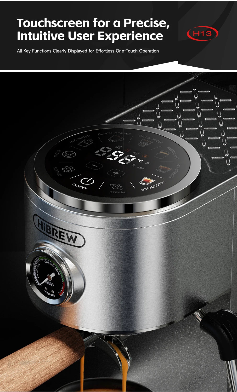 HiBREW Semi-automatic Espresso Coffee Machine 3 Level Temperature Adjustable Cold/Hot 20Bar Coffee Maker Cappuccino H13