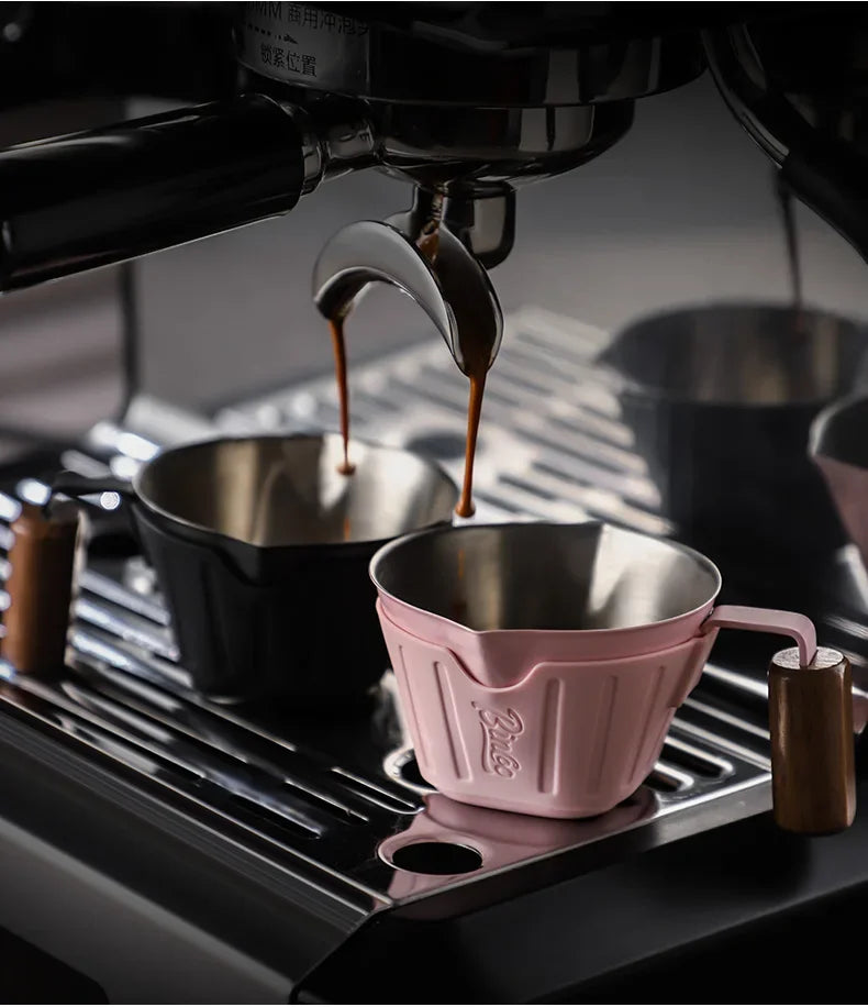 Bincoo 90ml Oak Handle Espresso Scale Cup Double Spout Design Accurate Ounce Measurement for Coffee Extraction Accessories