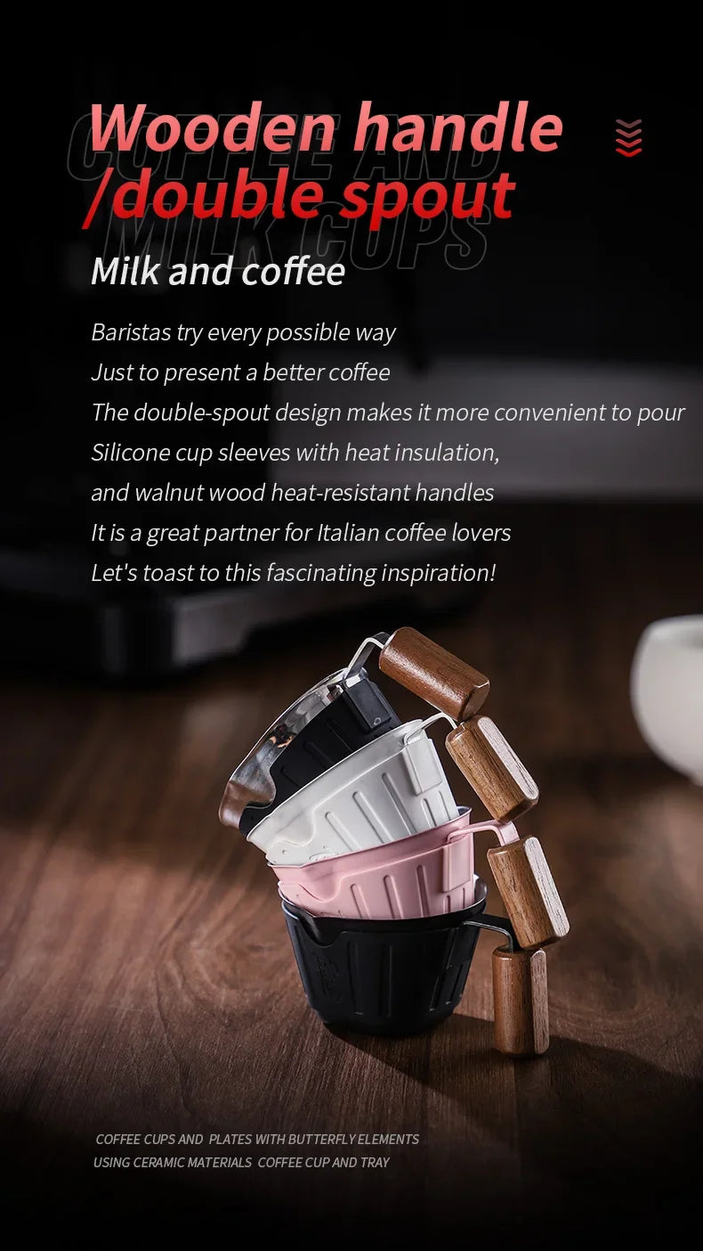 Bincoo 90ml Oak Handle Espresso Scale Cup Double Spout Design Accurate Ounce Measurement for Coffee Extraction Accessories