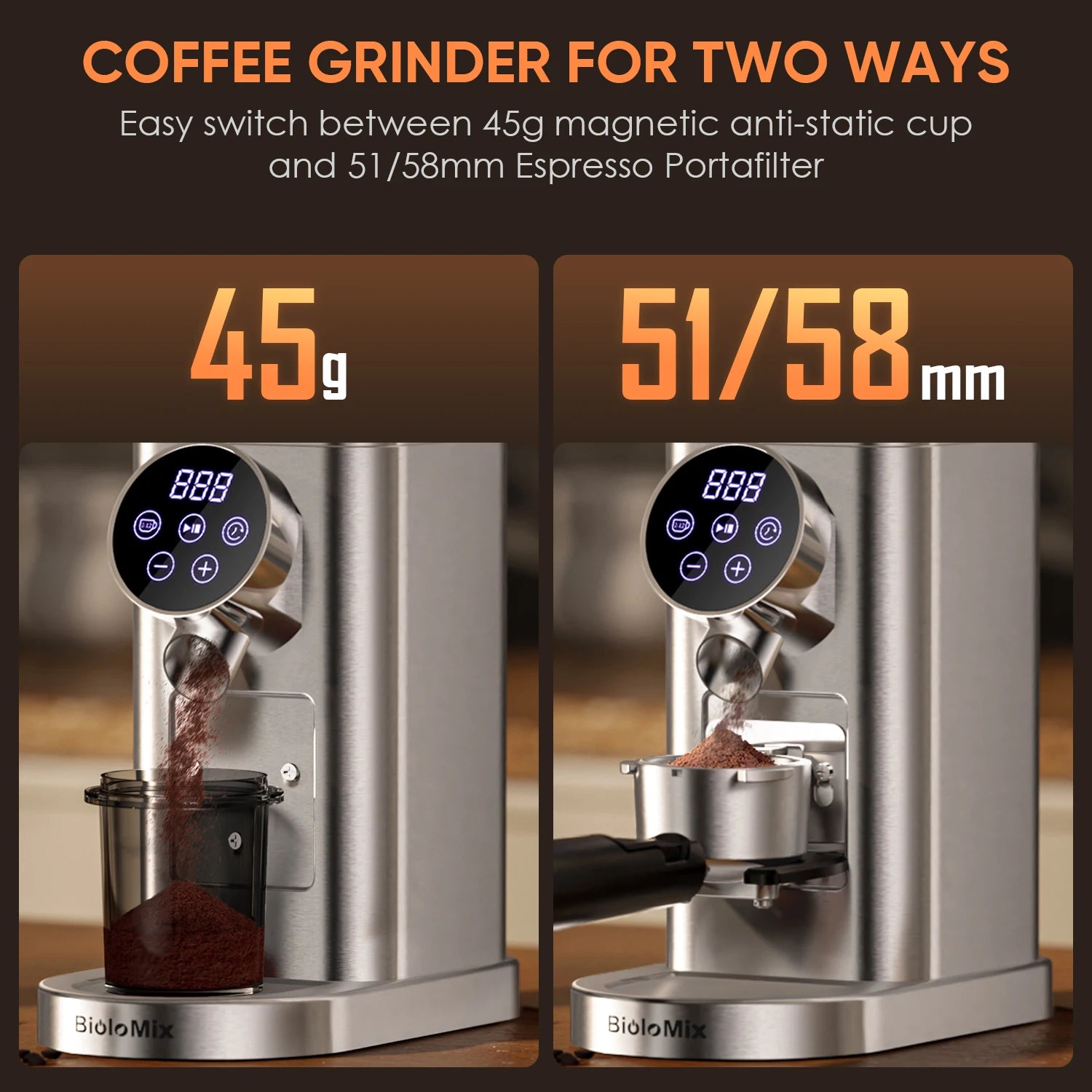 BioloMix Electric Conical Burr Coffee Grinder with Removable Holder,with 48 Grind Settings Adjustable,for Espresso Coffee
