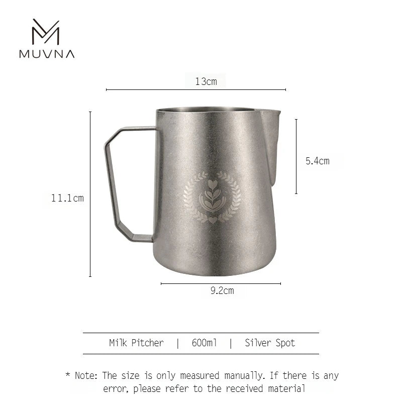 MUVNA Espresso Milk Pitcher, 350/450/600ml Coffee Milk Frothing Jug, Sharp Spout Latte Art Pitcher with Wide Thick Handle