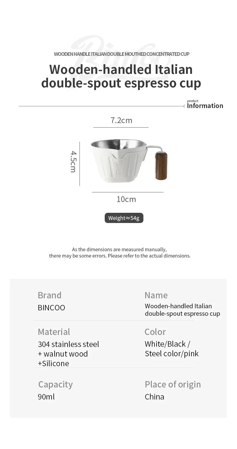 Bincoo 90ml Oak Handle Espresso Scale Cup Double Spout Design Accurate Ounce Measurement for Coffee Extraction Accessories