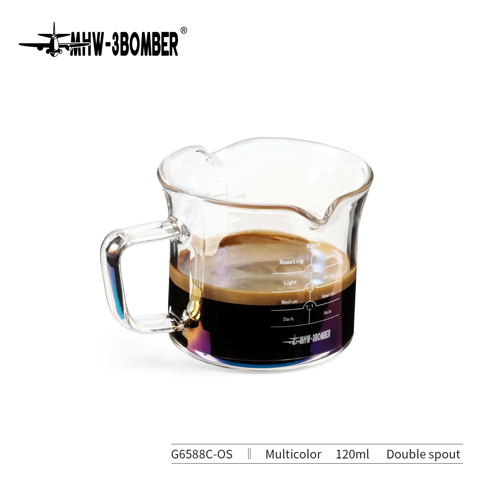 MHW-3BOMBER 120ML Glass Measuring Cup Single & Double Spout Espresso Measuring Cup with Scale Barista Tool Coffee Accessories