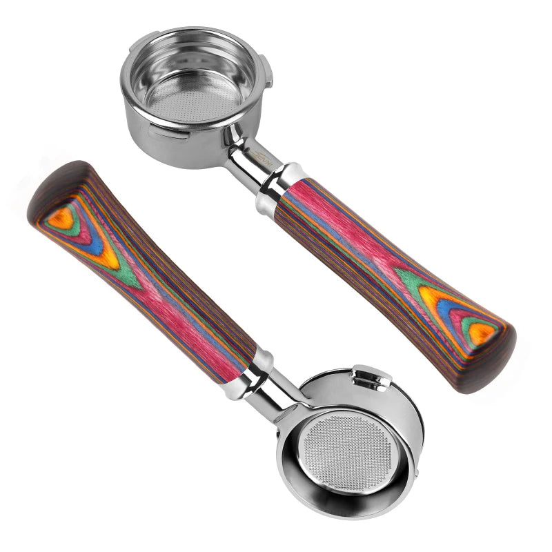 IKAPE Bottomless Portafilter for Delonghi/Barsetto/Berivlle/Lamarzocco/Flair58/ECM/Lelit/wega Colored Wooden Handle 51/54/58mm