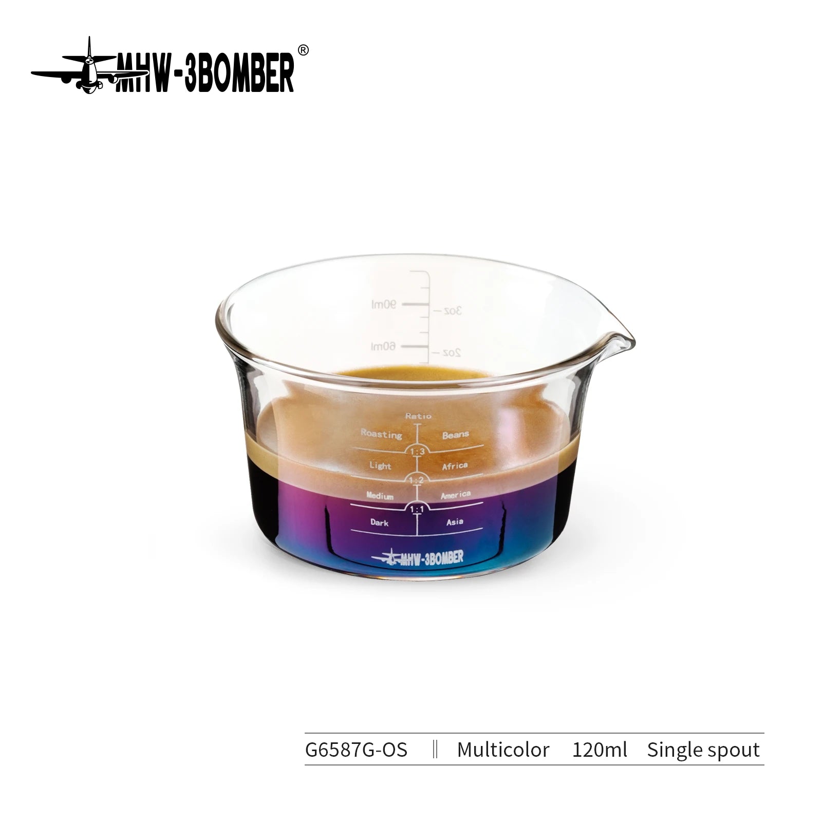 MHW-3BOMBER 120ML Glass Measuring Cup Single & Double Spout Espresso Measuring Cup with Scale Barista Tool Coffee Accessories