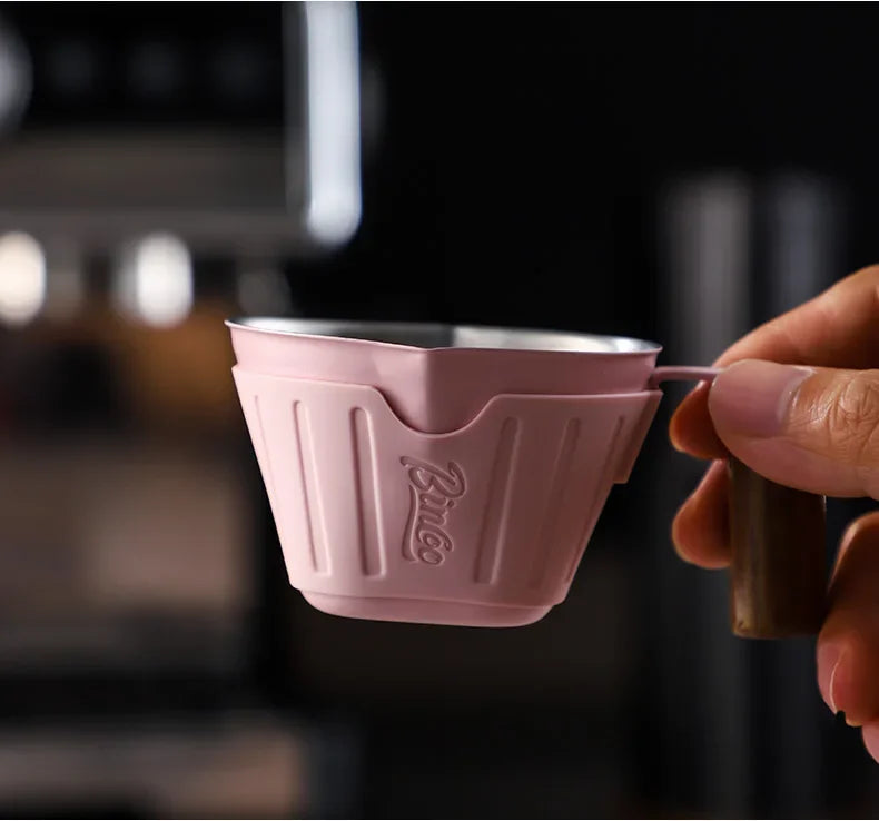 Bincoo 90ml Oak Handle Espresso Scale Cup Double Spout Design Accurate Ounce Measurement for Coffee Extraction Accessories