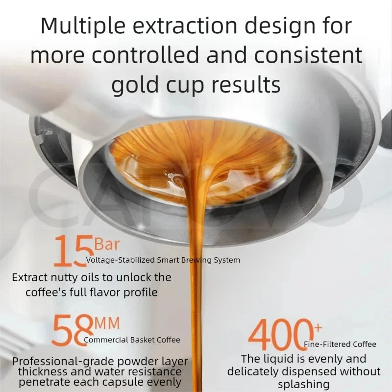 CAFOVO CG01 15 Bar 58mm Semi-Automatic Espresso Machine with Grinder With 30-Step Grinder Cold Brew Coffee Maker for Home Cafe