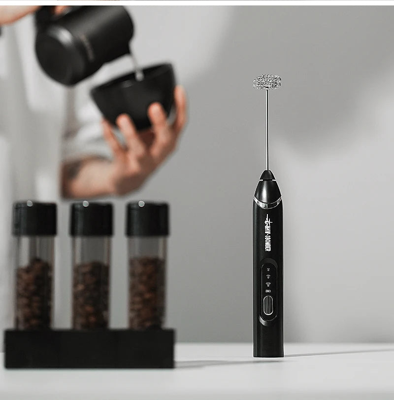 MHW-3BOMBER Electric Milk Frother Rechargeable Handheld Egg Foam Maker with Stainless Whisk for Coffee Latte Cappuccino