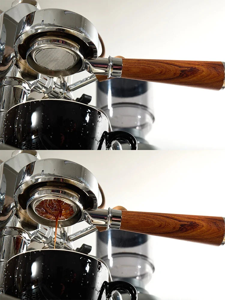 IKAPE Bottomless Portafilter for Delonghi/Barsetto/Berivlle/Lamarzocco/Welhome/Flair58/ECM/Lelit/wega Wooden Handle 51/54/58mm