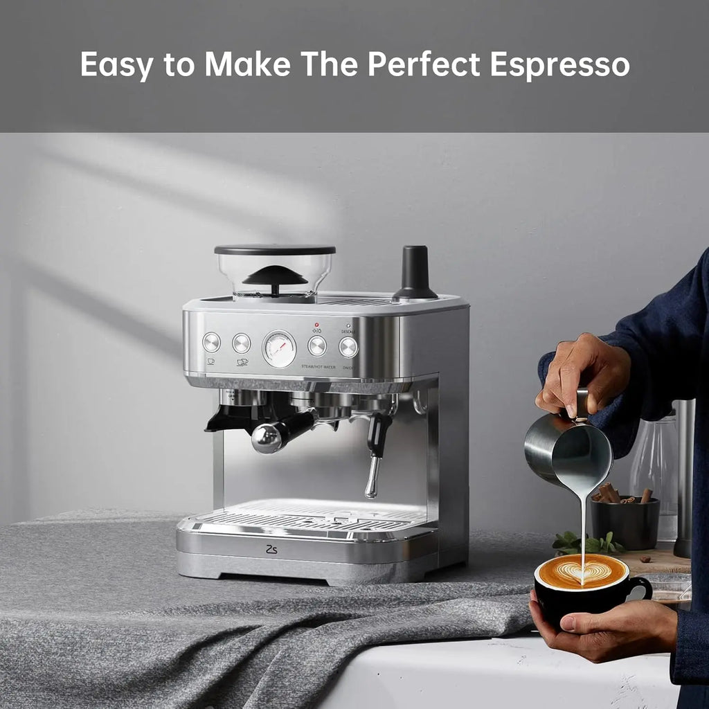 Espresso Machine with Milk Frother and Grinder, 15 Bar Automatic Espresso Coffee Machine All In One Coffee Maker