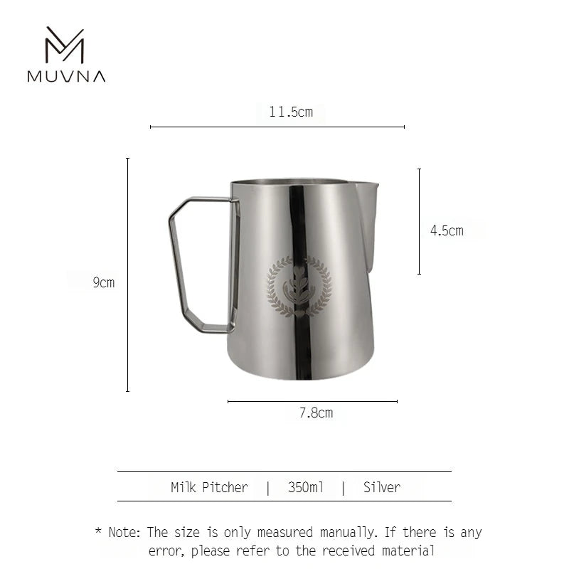 MUVNA Espresso Milk Pitcher, 350/450/600ml Coffee Milk Frothing Jug, Sharp Spout Latte Art Pitcher with Wide Thick Handle