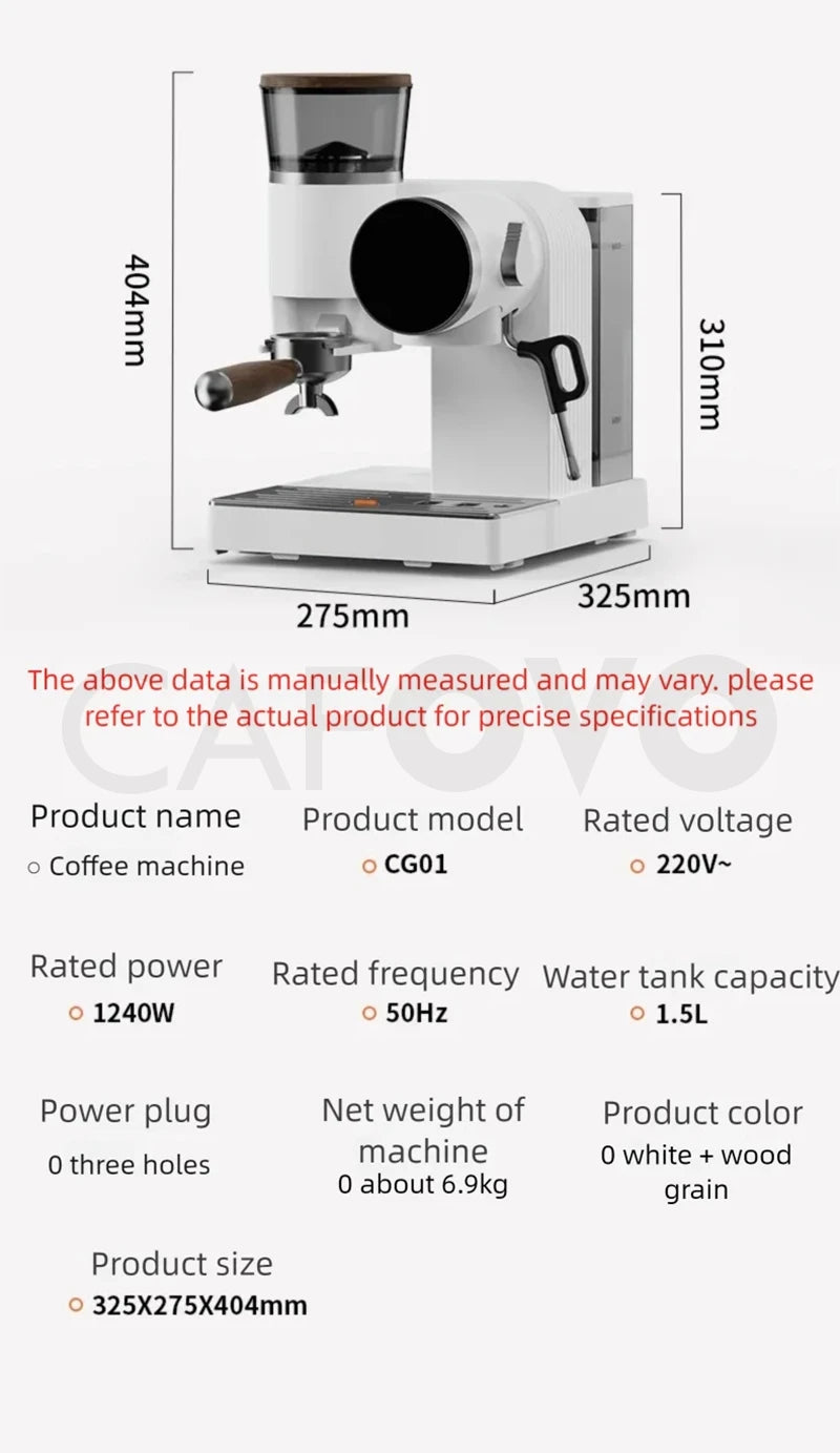 CAFOVO CG01 15 Bar 58mm Semi-Automatic Espresso Machine with Grinder With 30-Step Grinder Cold Brew Coffee Maker for Home Cafe