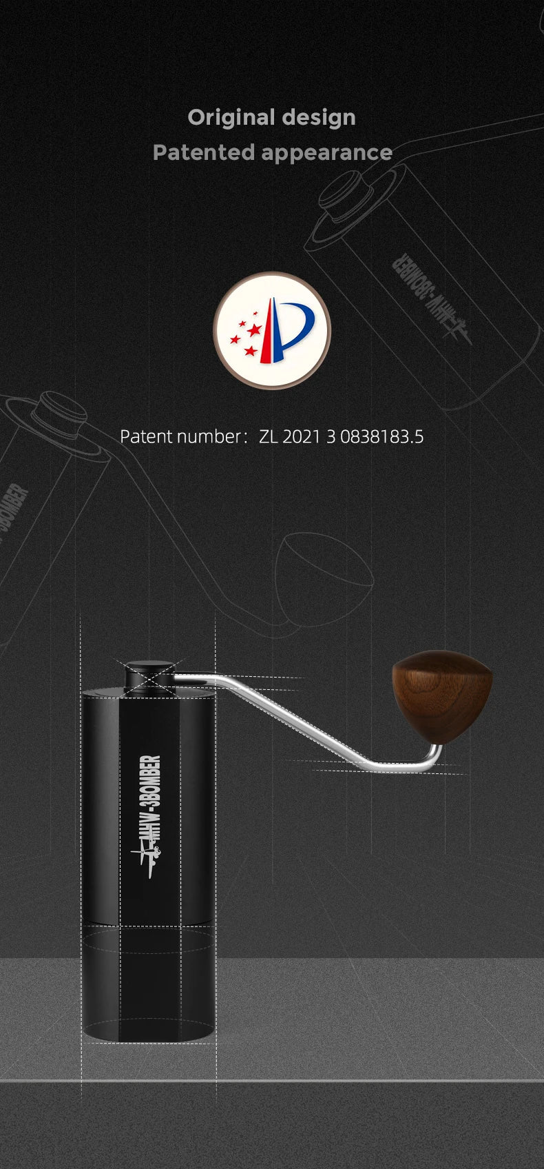 MHW-3BOMBER 38mm Manual Coffee Grinder Magnetic 7 Core Stainless Steel Burr 24 Adjustable Settings Home Barista Accessories