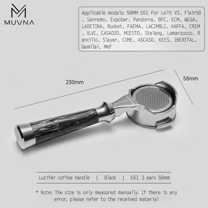 MUVNA Espresso Bottomless Portailfter Lucifer Series, Naked Portafilter with Basket Fits E61/Nuova/Delonghi/Breville Machines