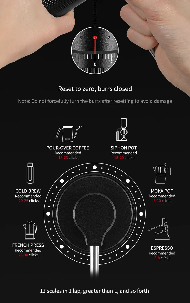 MHW-3BOMBER Manual Coffee Grinder 0.016mm/Click Conical Burr for Espresso Pour Over Adjustable Stainless Steel Barista Tool